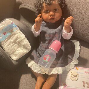 🆕22-in Realistic African American Full Body Silicone Open Eyes Baby Doll Girl